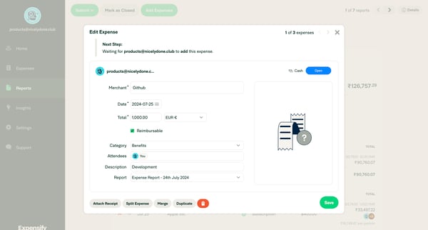 Expense Report - 24th July 2024 - Report screen