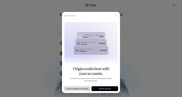 Origin Financial screen