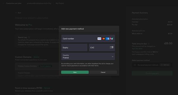 My Project | Supabase screen