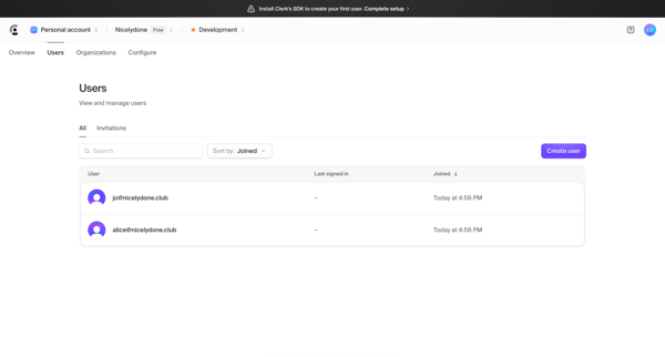 Dashboard | Clerk.com screen