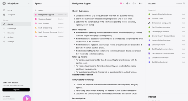 Agents › Nicelydone Support screen