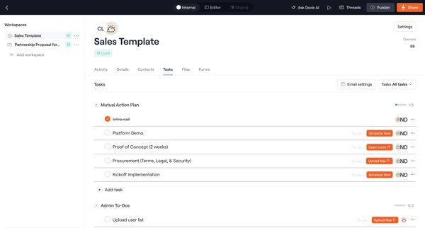 Internal · Sales Template screen