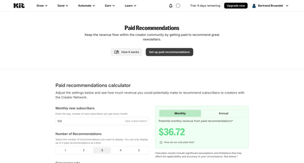 Paid Recommendations - Kit screen