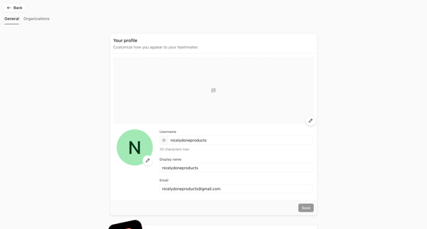 Account settings screen