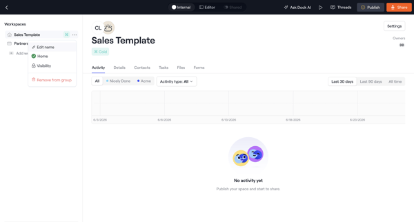 Internal · Sales Template screen