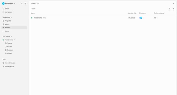 Projects screen