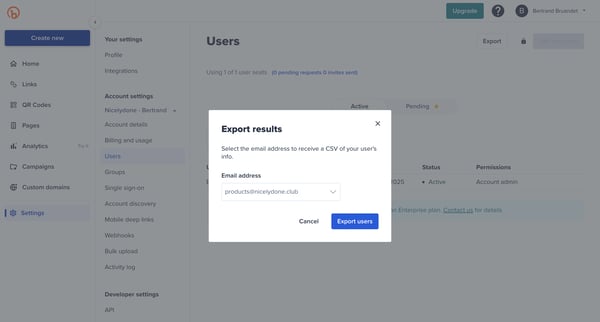 Bitly | Settings screen