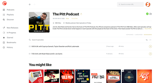 The Pitt Podcast - Pocket Casts screen