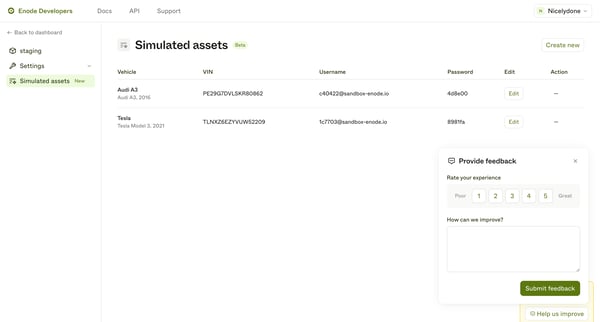 Enode Developers screen