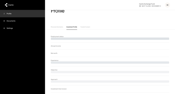 Cache – Profile screen