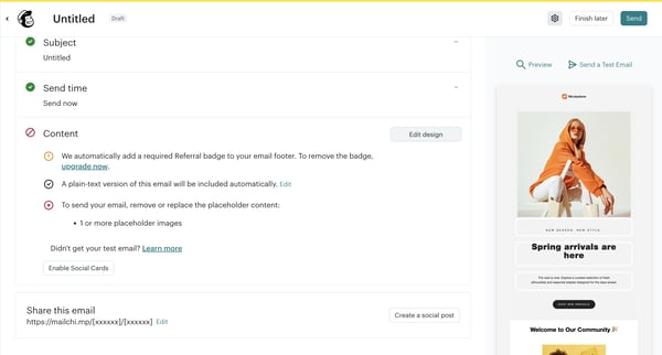 Edit email | Mailchimp screen
