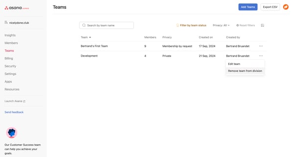 Admin console screen