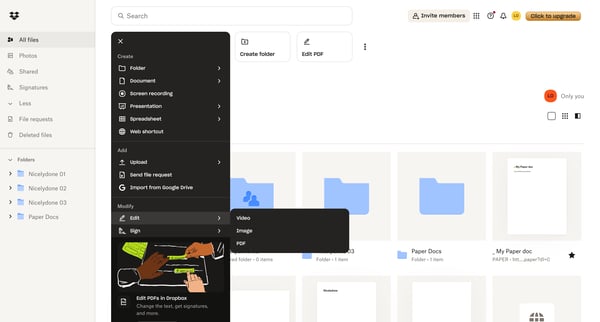 Files - Dropbox screen