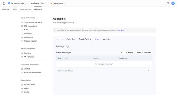 Dashboard | Clerk.com screen