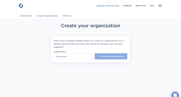 Create Organization – GraphCDN screen