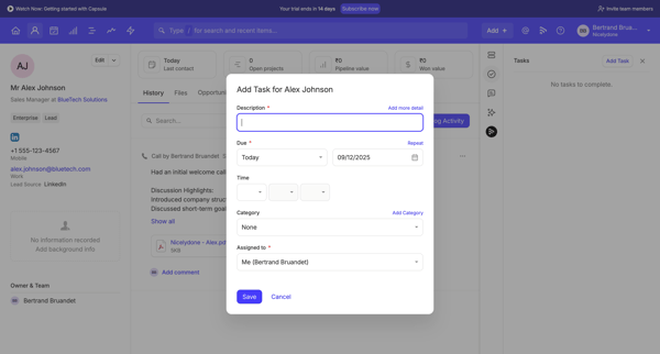 Alex Johnson | Nicelydone CRM screen
