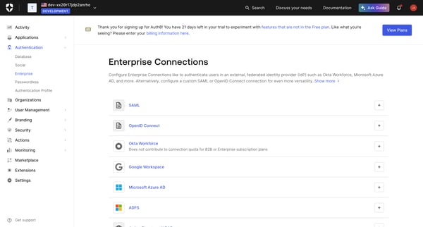 Enterprise Connections from Auth0