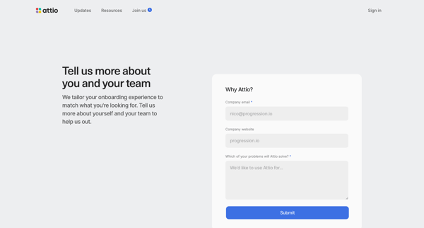 Tell Us More | Attio screen