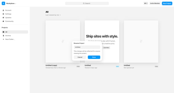Framer screen