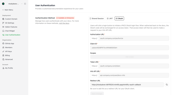 User Authentication - Mintlify screen