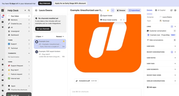 Example Unauthorized user license charge | Help Desk  Nicelydone screen