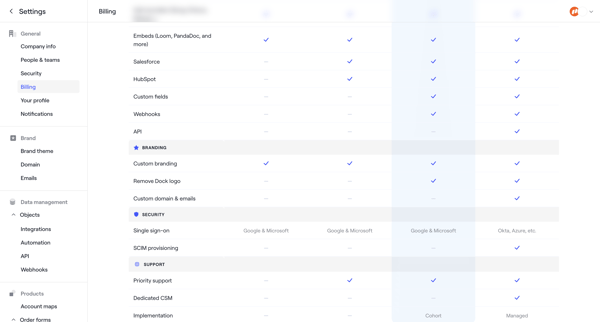 Dock · Settings screen
