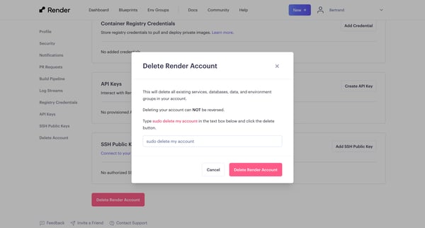 Account Settings ・ Render Dashboard from Render
