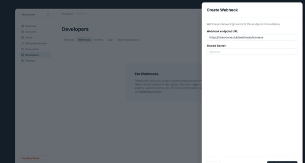Webhooks screen