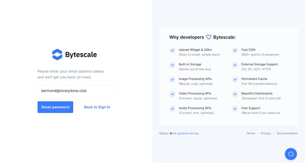 Forgotten Password | Bytescale screen