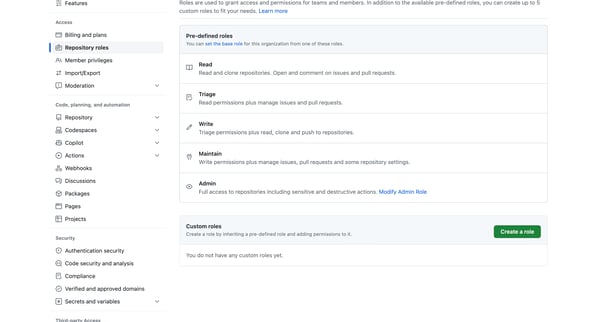 Repository roles screen