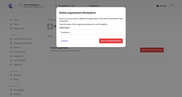 Dashboard | Clerk.com screen