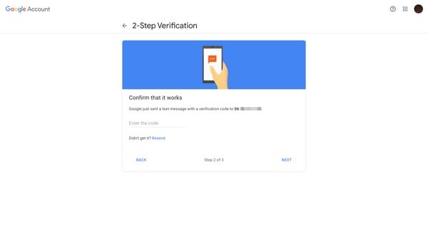 2-Step Verification screen