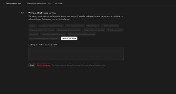 My Project | Supabase screen