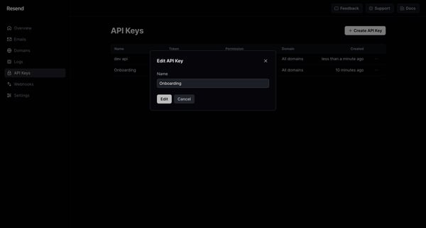 API Keys · Resend from Resend