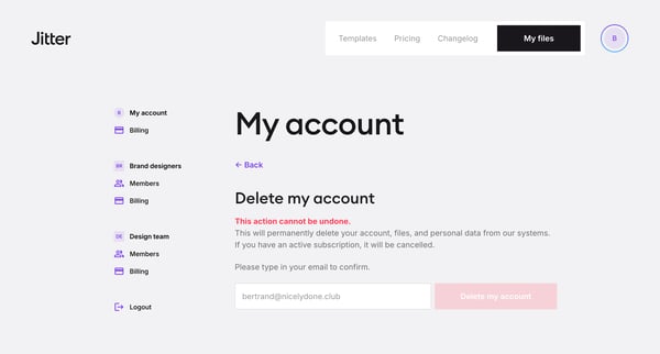 Delete account · Jitter from Jitter