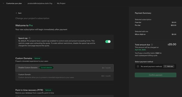 My Project | Supabase screen
