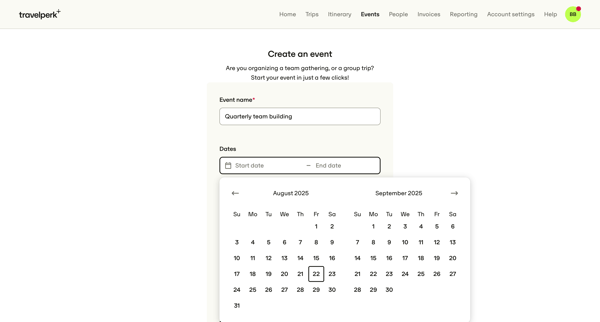 Events — TravelPerk screen
