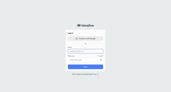 Voiceflow | Log In to your Account screen