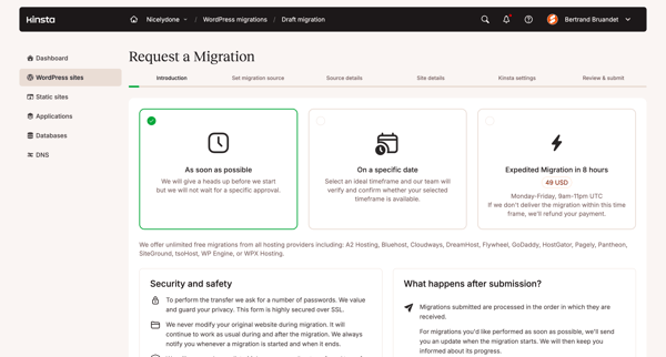 Migrations - MyKinsta screen