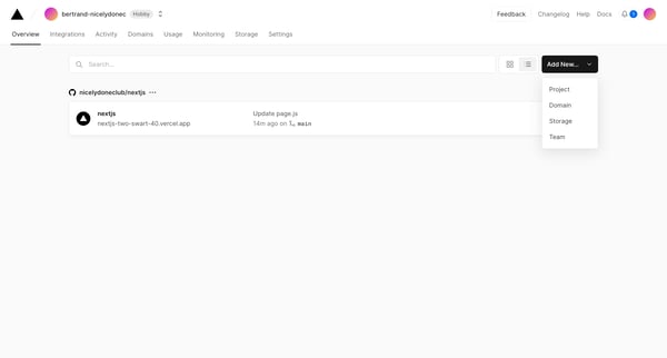 Dashboard – Vercel screen