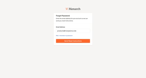 Monarch | Forgot Password screen