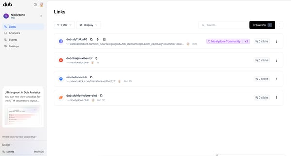 Dub.co - Link Management for Modern Marketing Teams screen