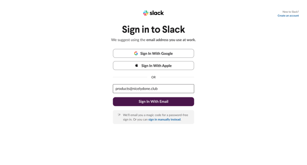Login | Slack screen