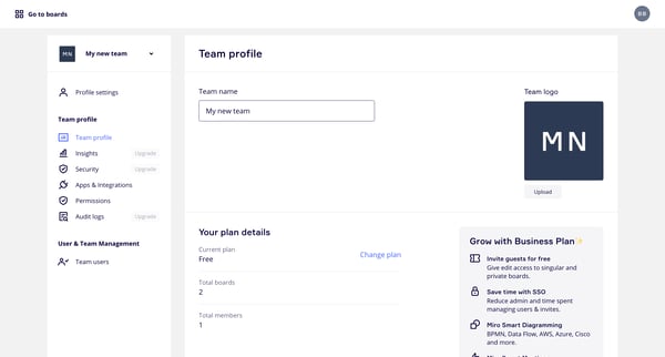 Team profile | Online Whiteboard for Visual Collaboration screen