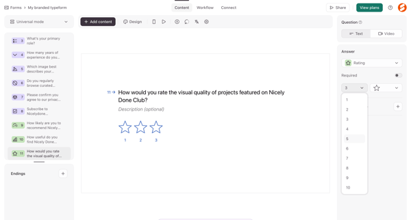 Typeform - Create screen