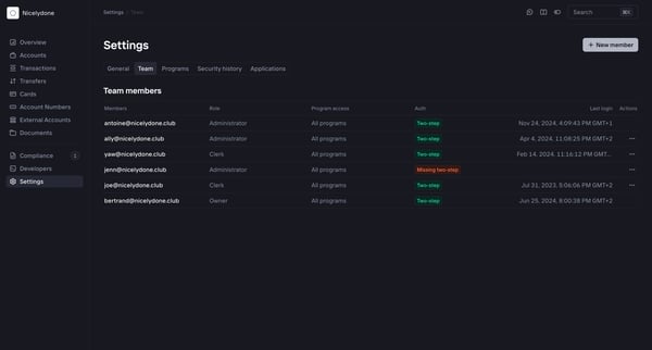 Increase › Settings screen