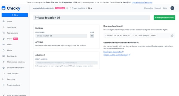 Private locations screen