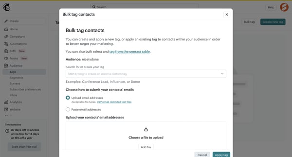 Tags | Mailchimp screen