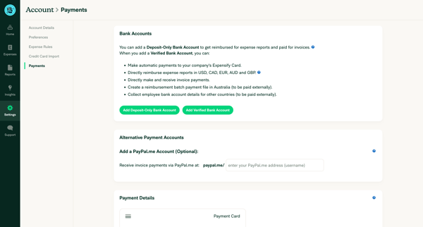 Expensify - Settings - Account screen