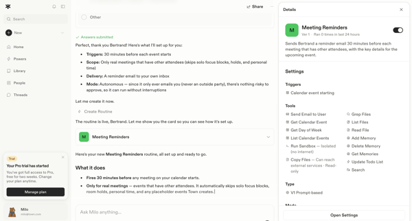 Meeting Reminder Automation screen